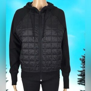 👛 (ANY 2/$25)Old Navy Black Quilted/Puffer Front Hoodie With Fleece Arms & Back